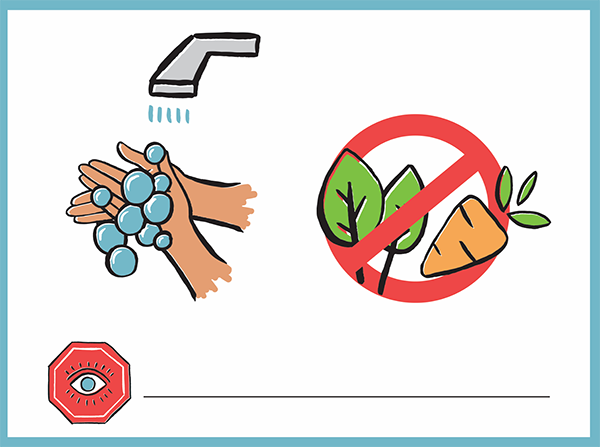 Handwashing illustration with no vegetables symbol