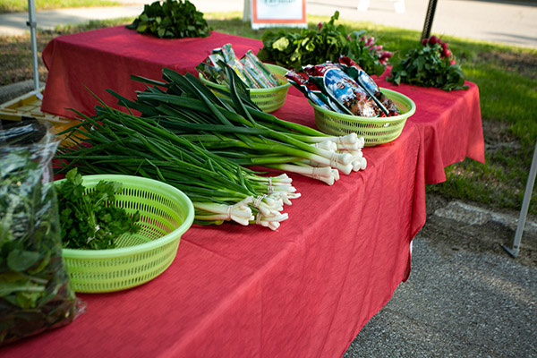 A market booth with produce