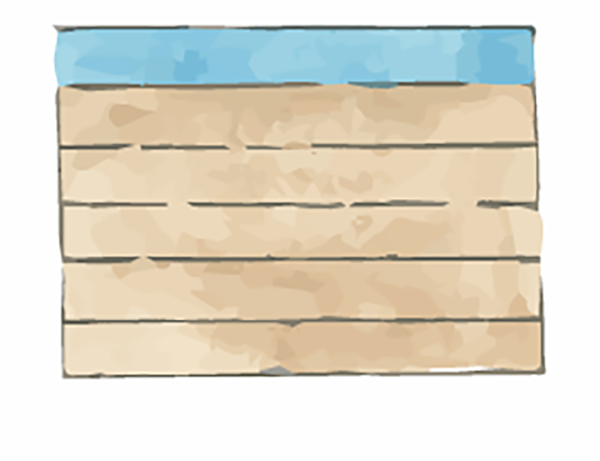 A graphic of brown soil layers with 1 inch of water at the top represented by a blue layer.
