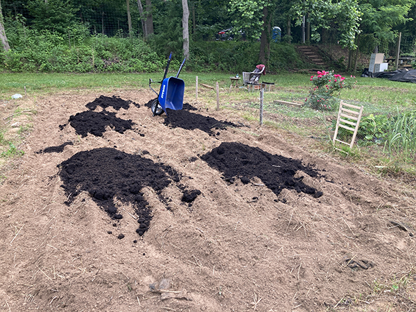 Spreading Compost to Prepare Garden in Spring