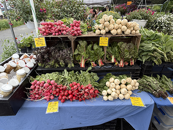 Farmers Market Display Stacked Crates Vegetables