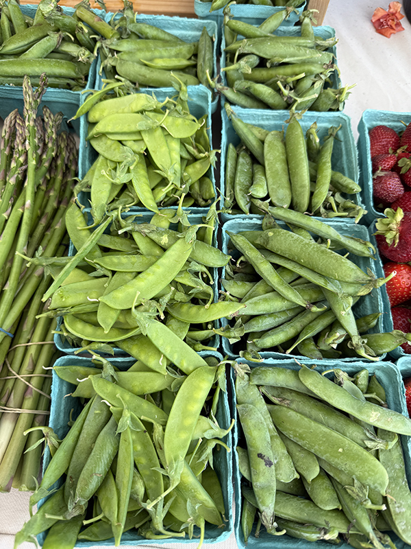 Snap and Snow Peas in Pint Boxes at Farmers Market