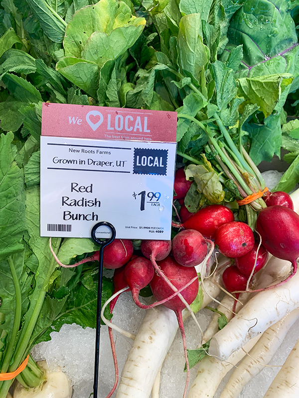 Radishes with price sign.