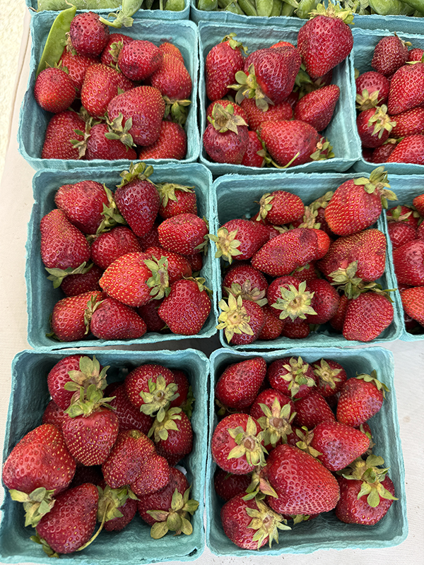Pints of Strawberries on Display at Market