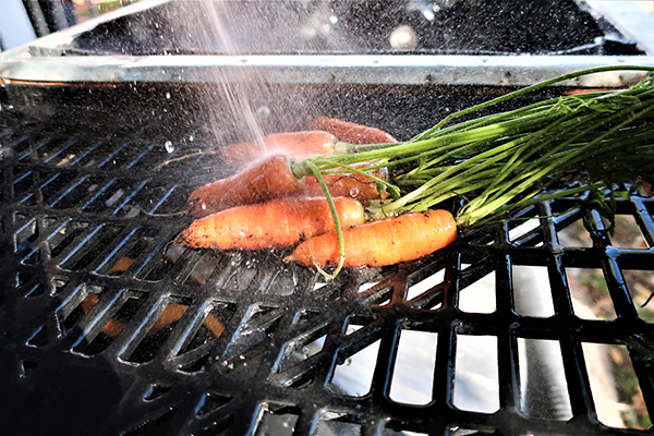 Washing carrots.