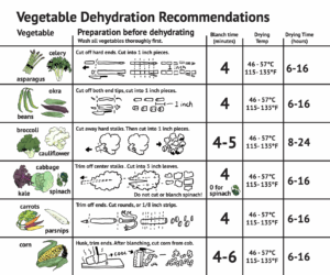 Preview image for the Dehydration Recommendations chart. Shows several vegetables with their corresponding methods.